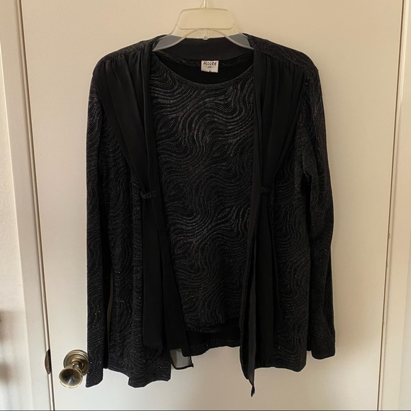 Beautiful two piece sparkling black long sleeve blouse - Picture 1 of 11
